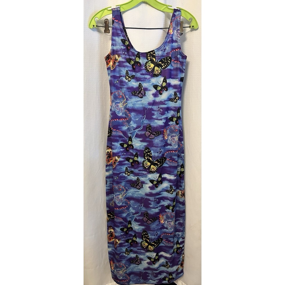 VTG Y2K  No Boundaries Tank Maxi Slip Dress Women's Small Butterflies Dragons